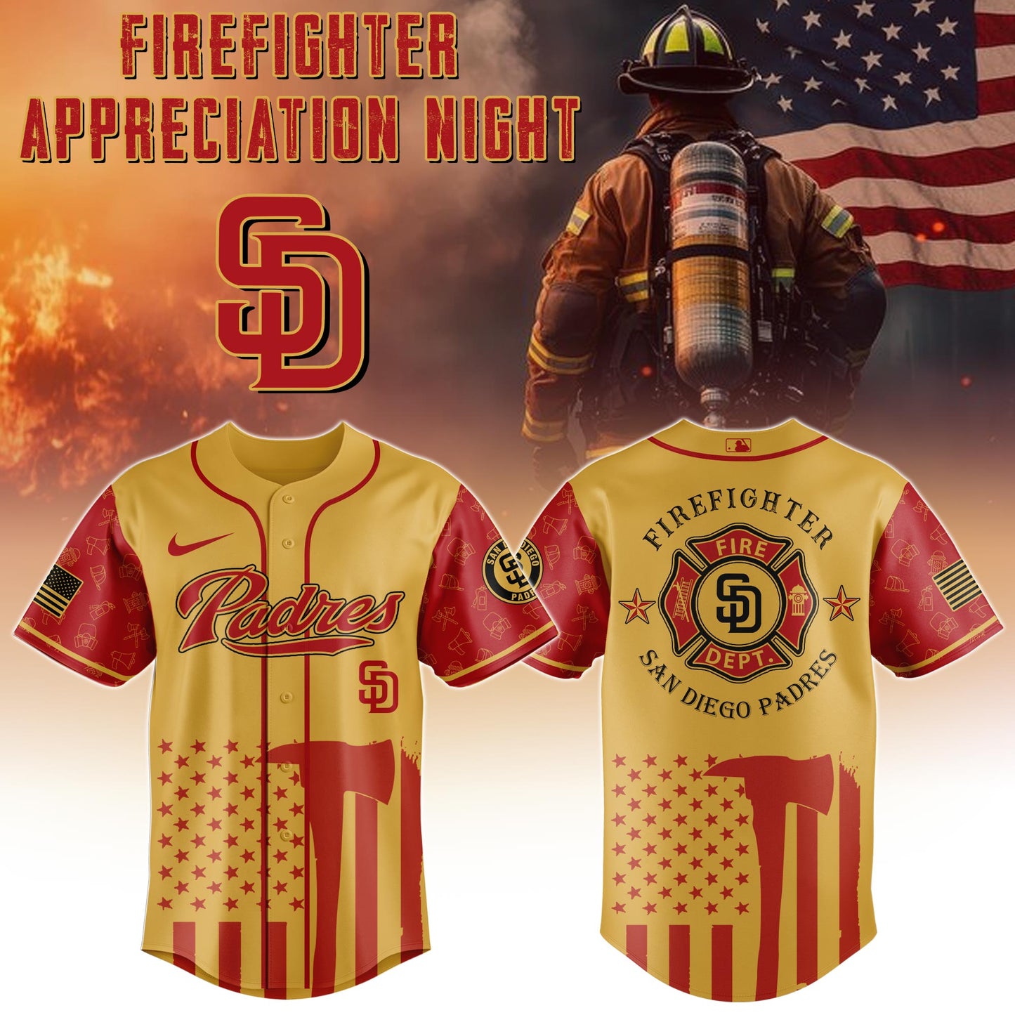 . San Diego Padres MLB x Firefighter Appreciation Night Special Edition Jersey 2025