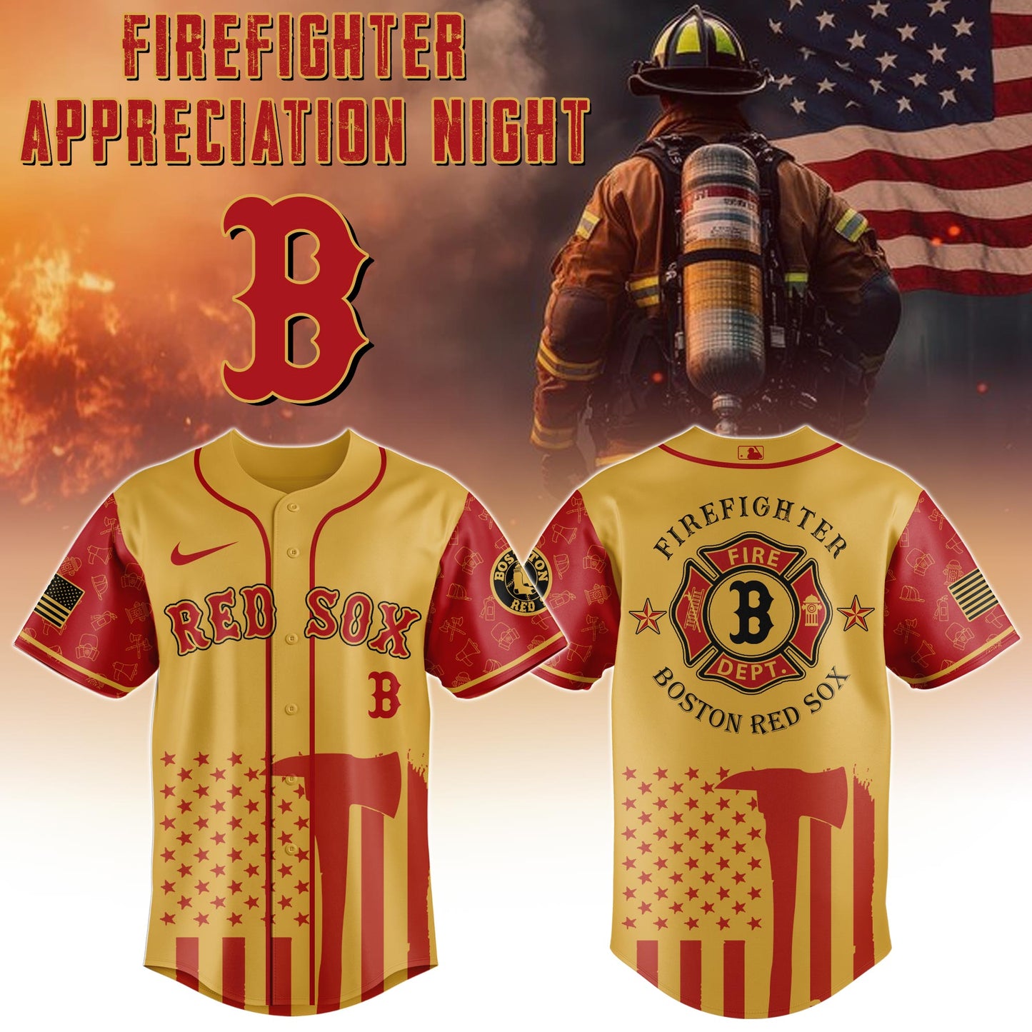 .          Boston Red Sox  MLB x Firefighter Appreciation Night Special Edition Jersey 2025