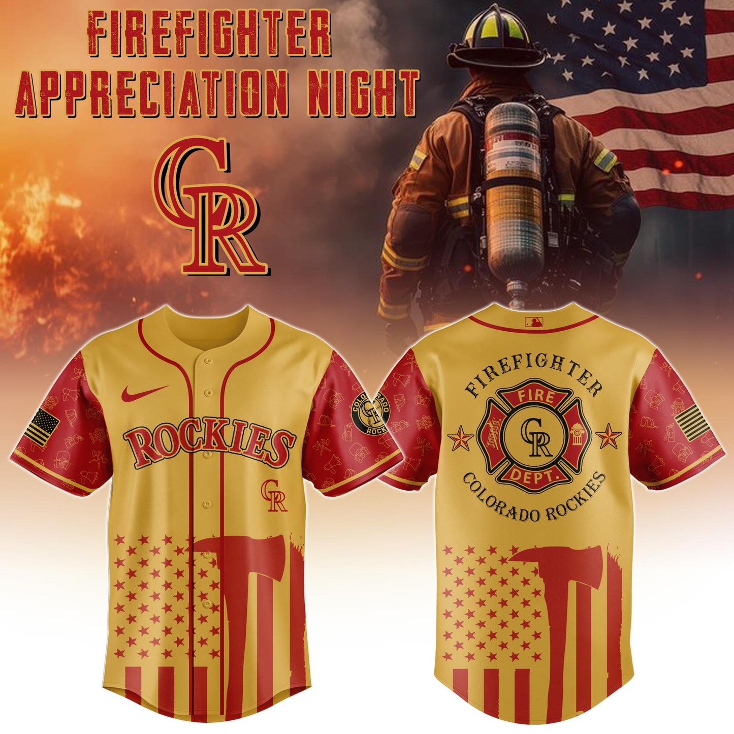 . Colorado Rockies MLB x Firefighter Appreciation Night Special Edition Jersey 2025