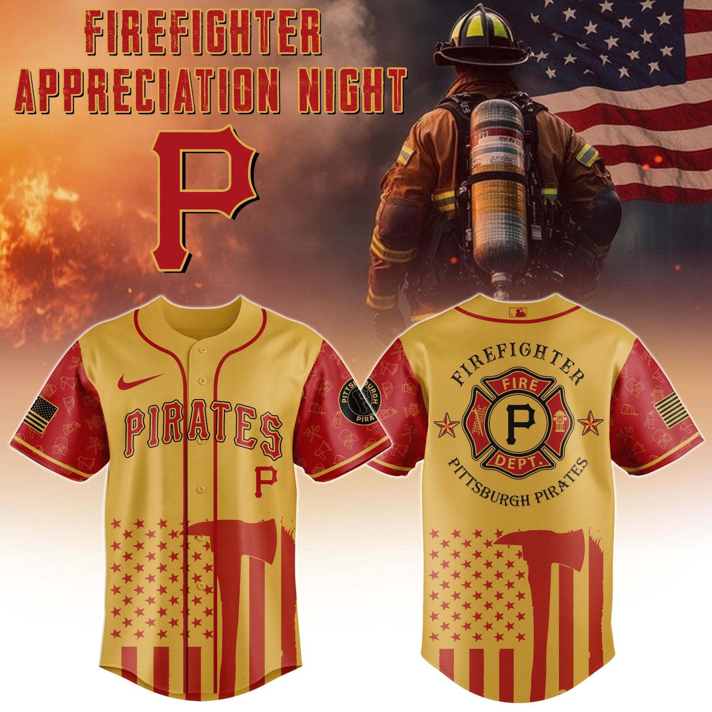 . Pittsburgh Pirates MLB x Firefighter Appreciation Night Special Edition Jersey 2025