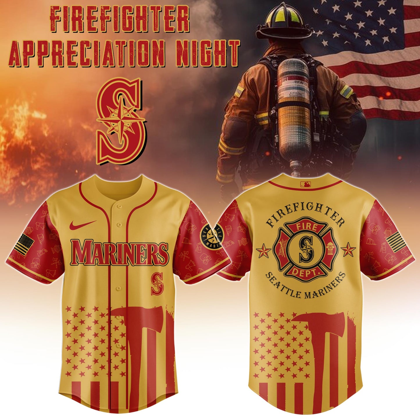 . Seattle Mariners MLB x Firefighter Appreciation Night Special Edition Jersey 2025