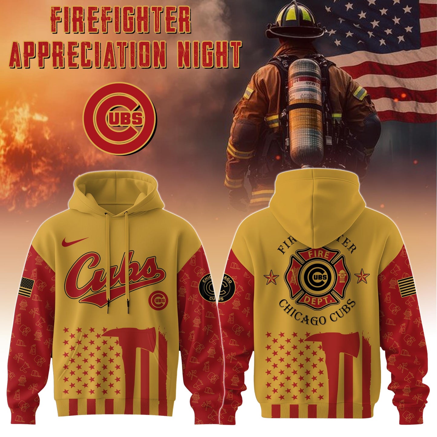 .          Chicago Cubs MLB x Firefighter Appreciation Night Special Edition Hoodie 2025