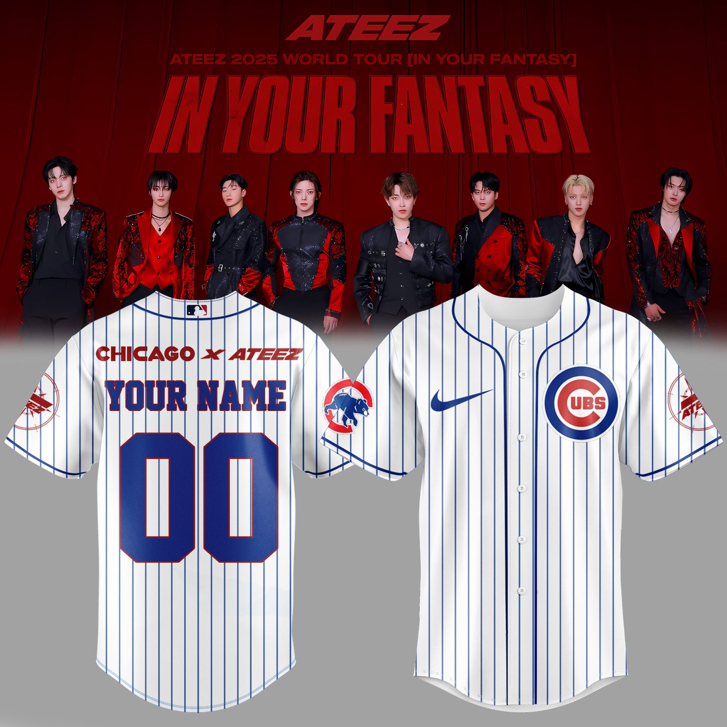 Chicago Cubs x ATEEZ 2025 World Tour Jersey (Custom Name&Number)