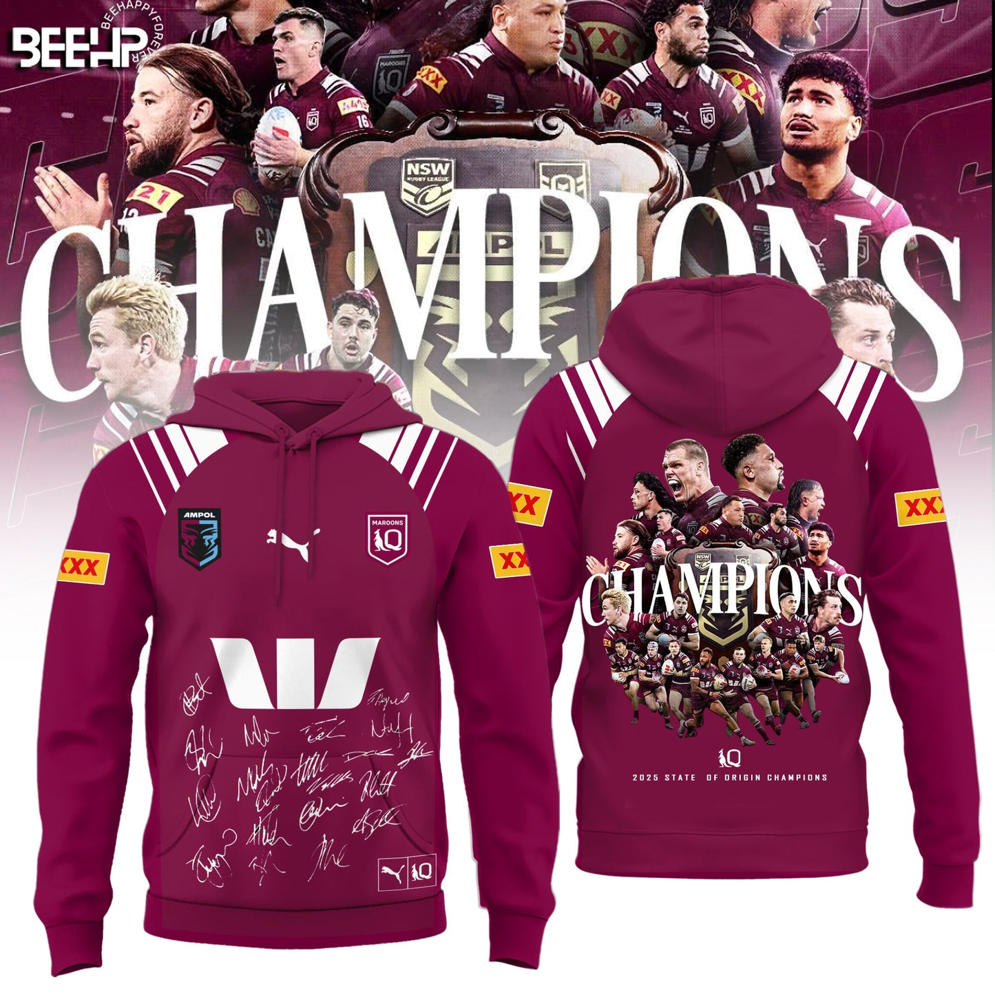 Queensland Maroons State Of Origin 2025 Champions Hoodie