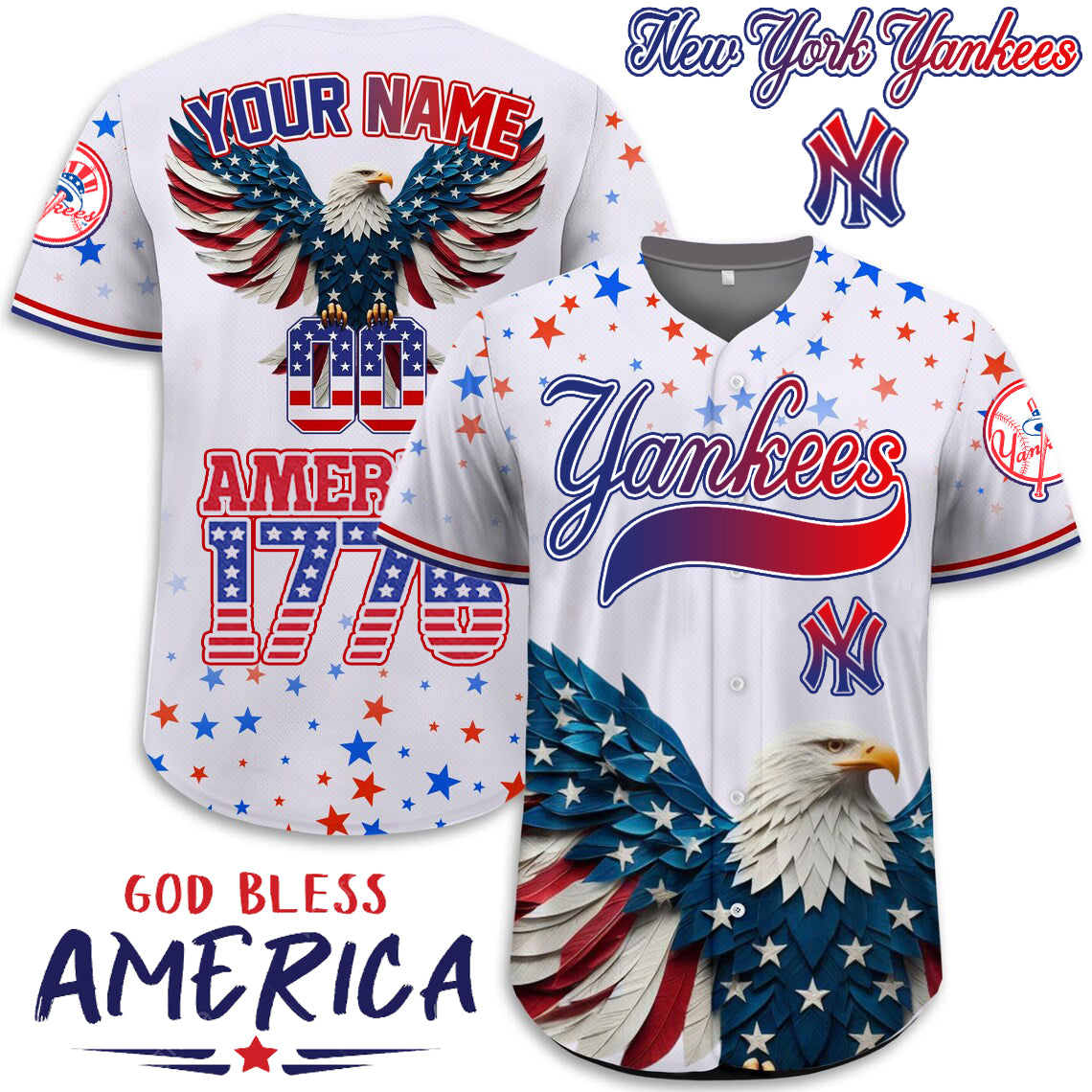 New York Yankees x Happy Independence Day Jersey Limited 2025-3D Baseball Jersey