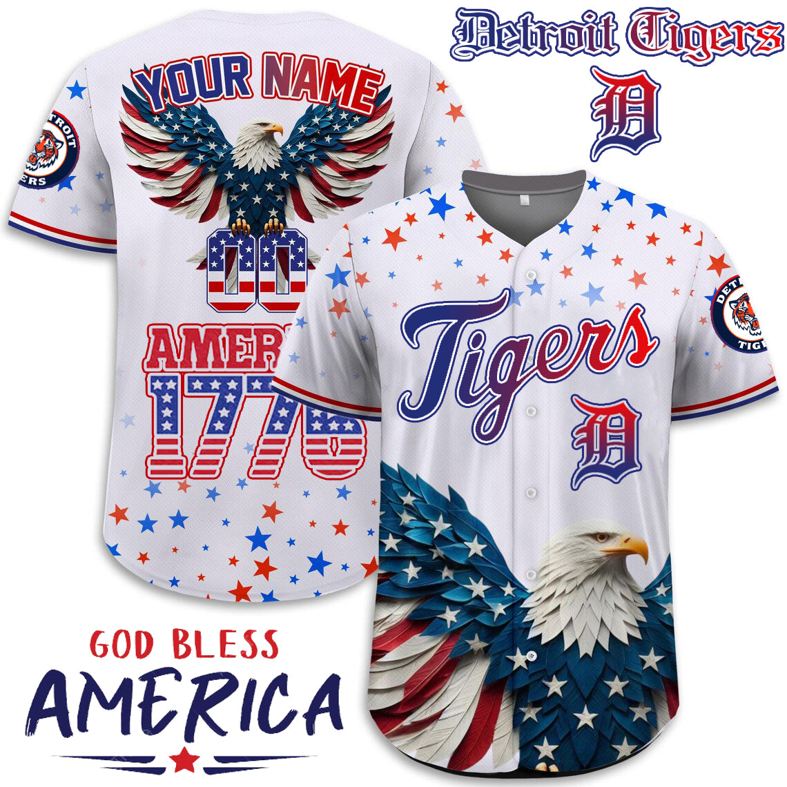 Detroit Tigers x Happy Independence Day Jersey Limited 2025-3D Baseball Jersey