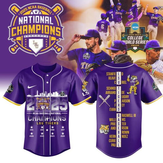 1. LSU NCAA Men’s College Baseball World Series 2025 Champions Jersey Limited Editions Purple