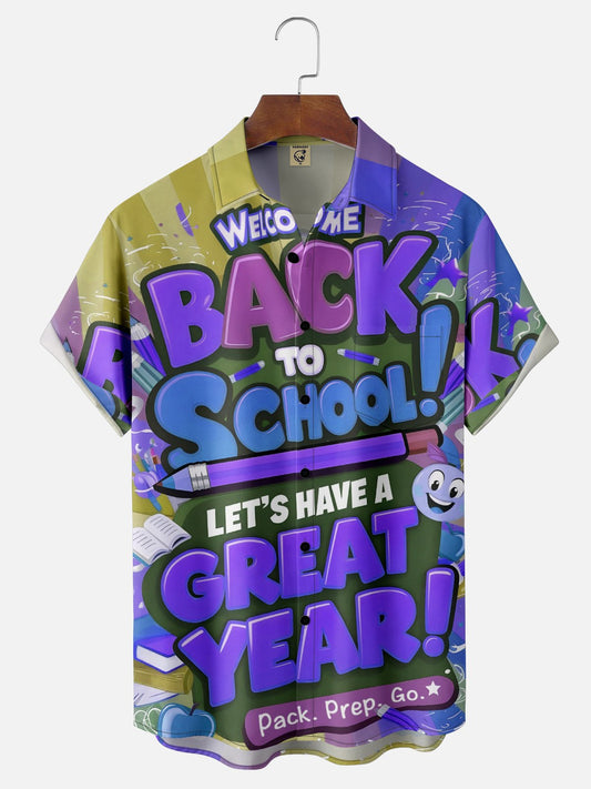 Tall Size Moisture-wicking Back to School Chest Pocket Casual Shirt-Purple