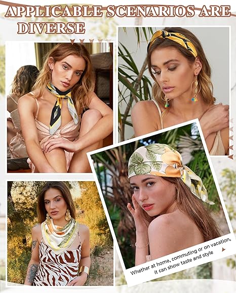 CHLINS 2 Pcs 27.5” Head Scarf for Women Satin Hair Scarf Silk Scarf Neck Scarf Square Hair Bandanas Hair Wraps