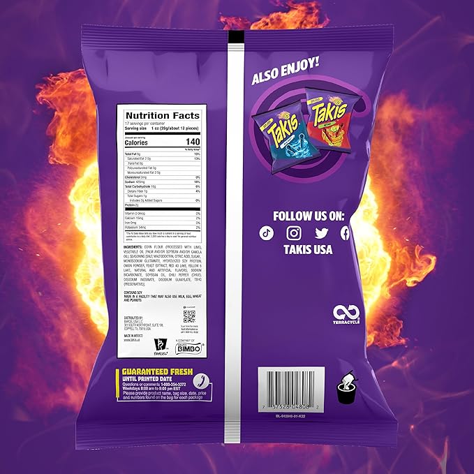 akis Fuego Rolled Spicy Tortilla Chips, Hot Chili Pepper Lime Flavored Hot Chips, 17 Ounce Fiesta Size Bag
