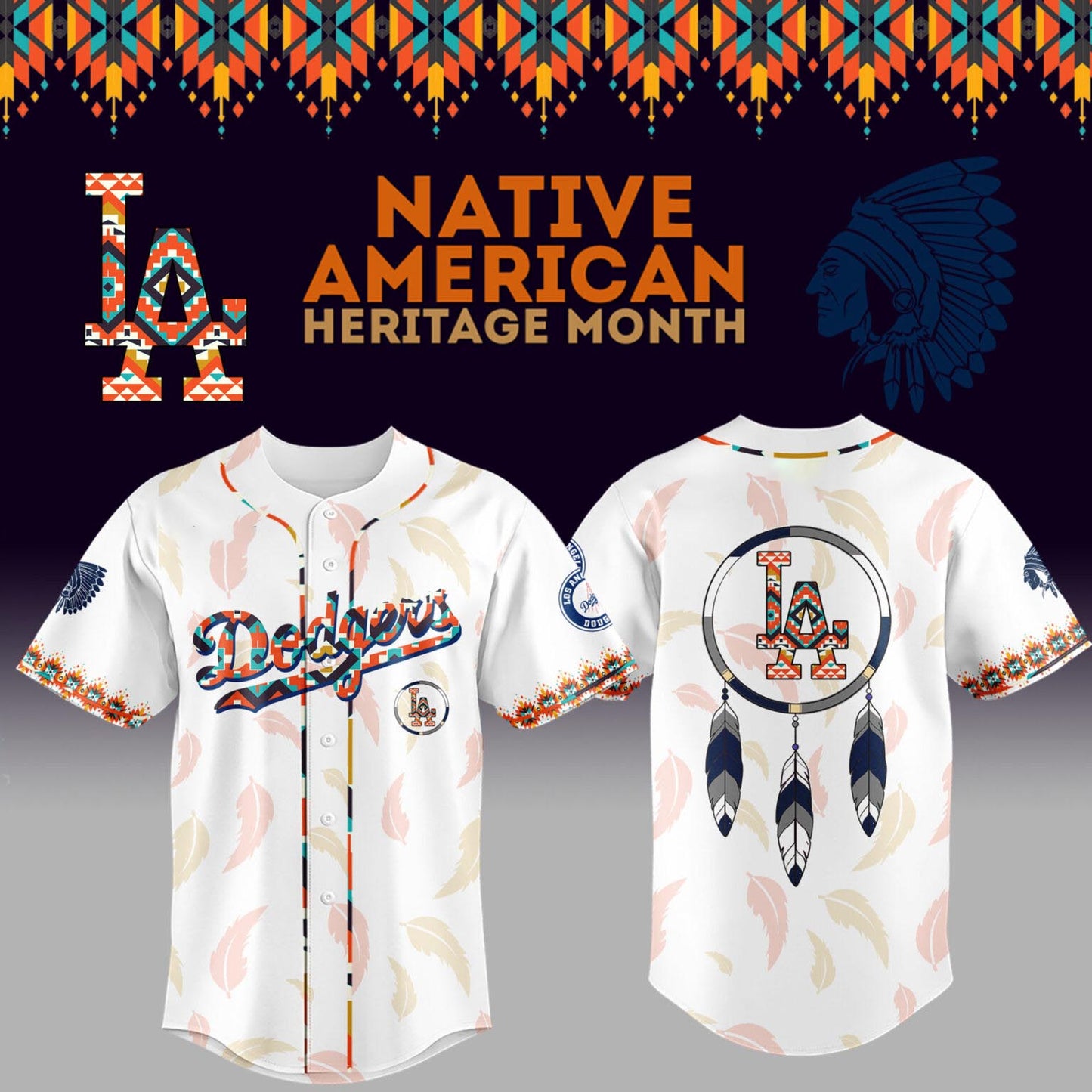 (Buy 1 get 1) Limited Edition Dodgers x Native American Heritage Night 2025 Jersey-3D Baseball Jersey