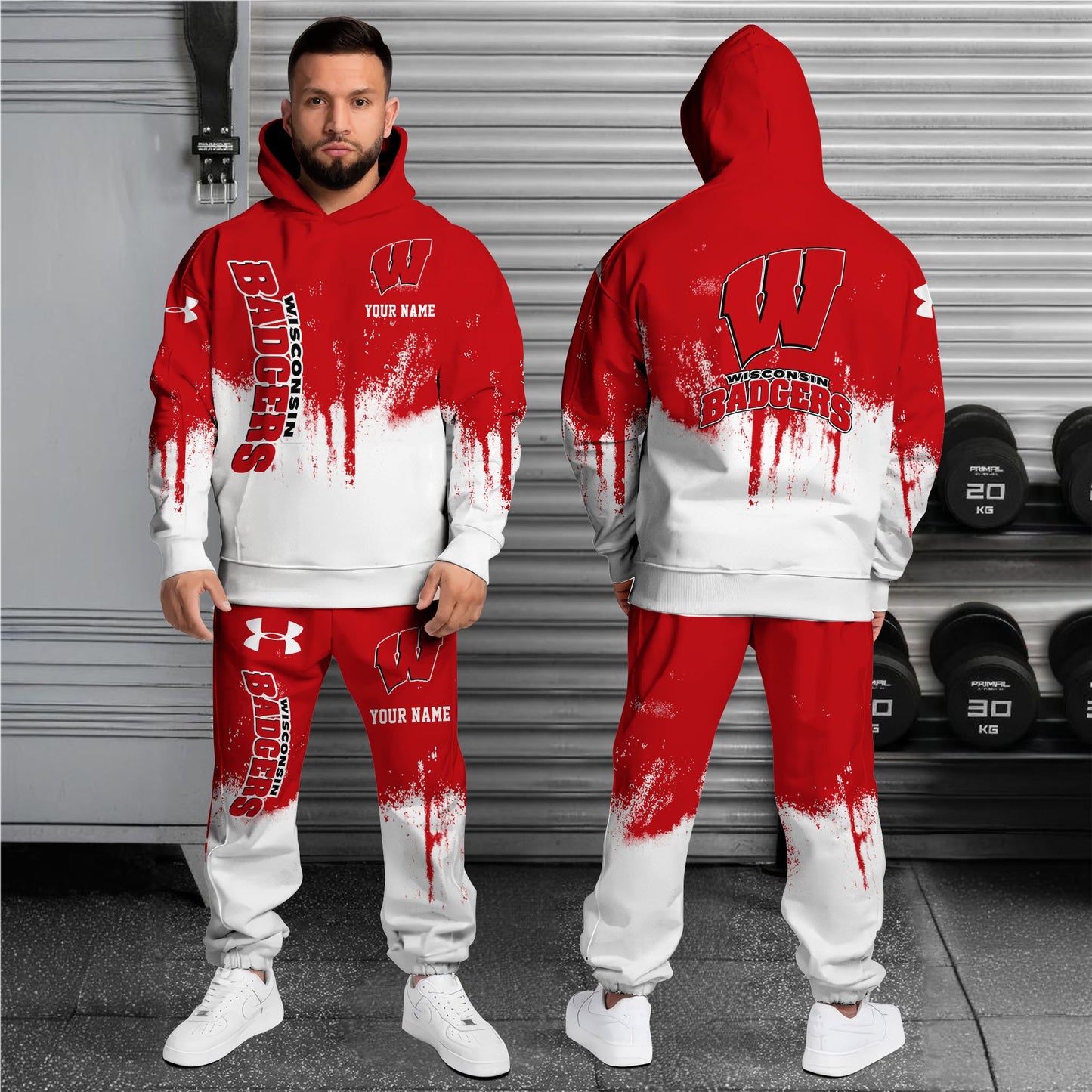 Wisconsin Badgers Hoodie Sweatpants Set,Custom Hoodie,Sport Hoodie Sweatpants Set,Sport Gifts FOR Fan EX23