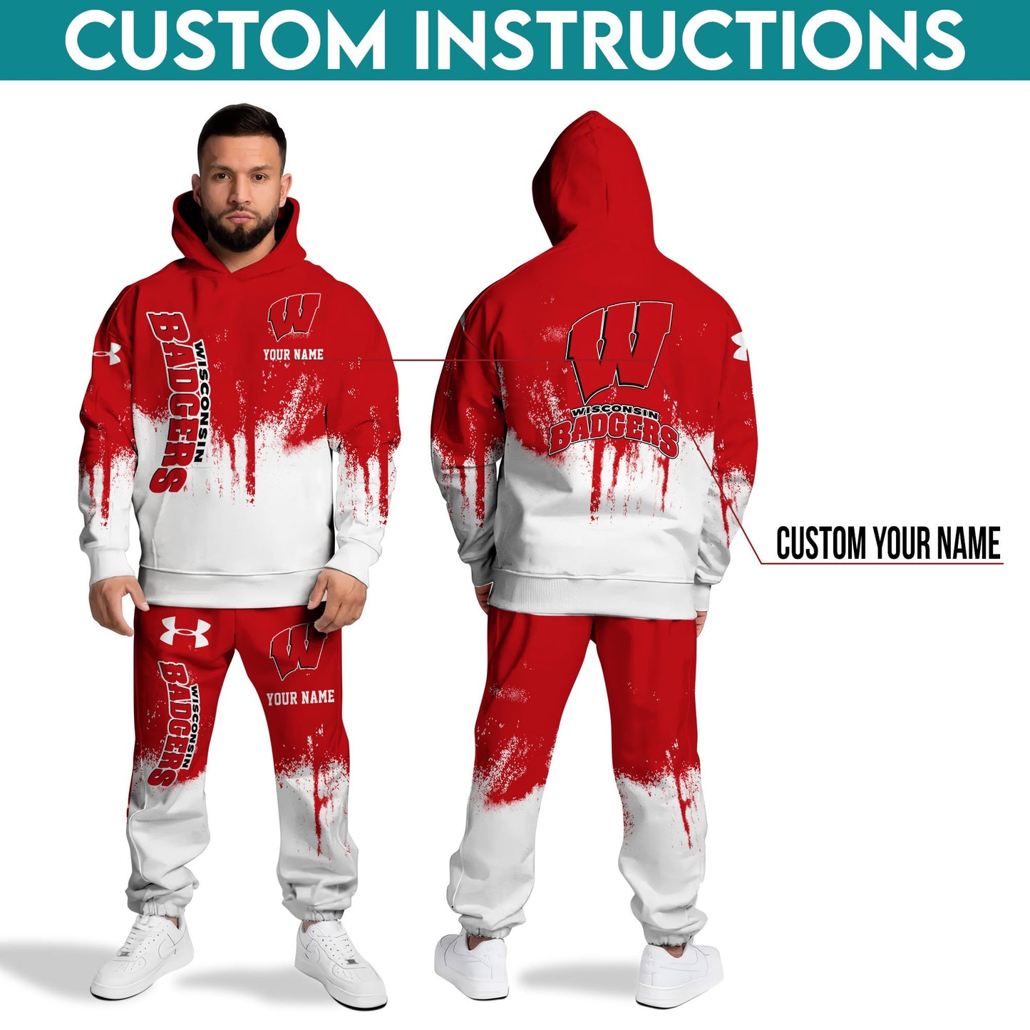 Wisconsin Badgers Hoodie Sweatpants Set,Custom Hoodie,Sport Hoodie Sweatpants Set,Sport Gifts FOR Fan EX23