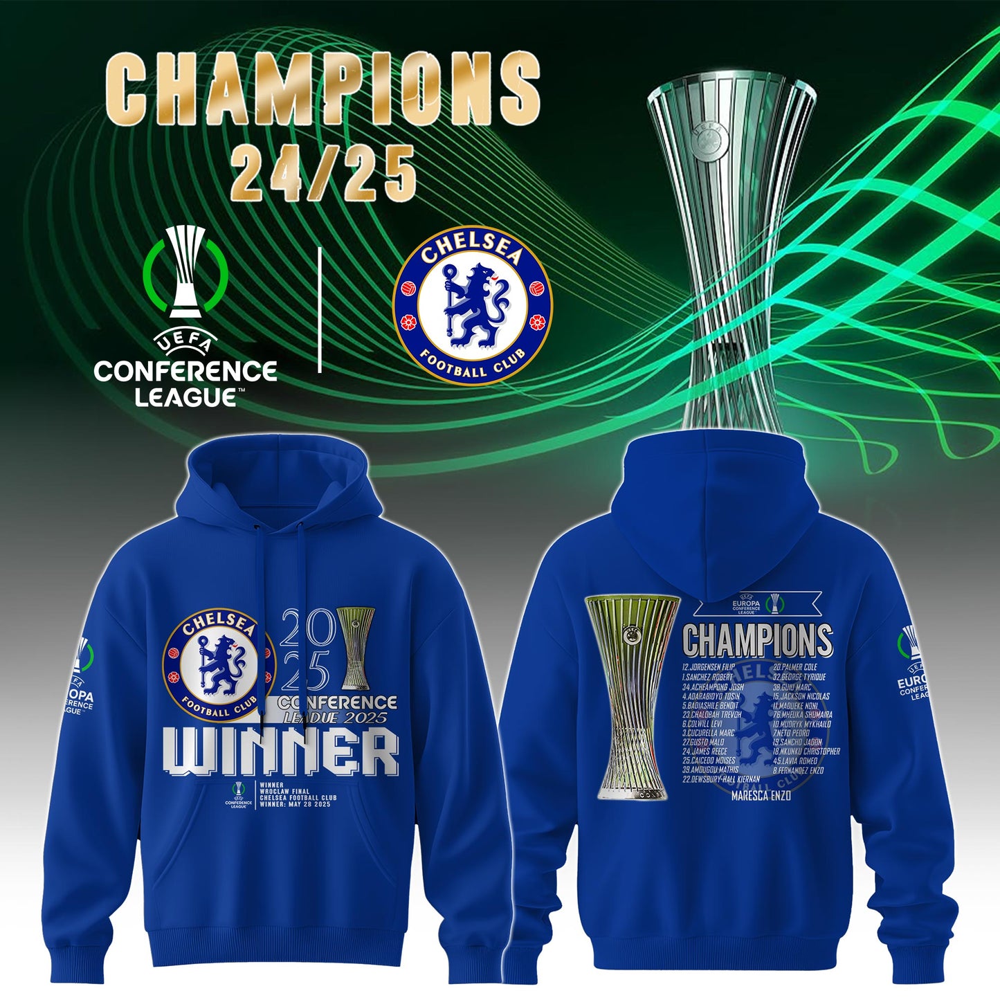 Chelsea FC 2025 Europe UEFA Conference League Champions Limited Edition Hoodie