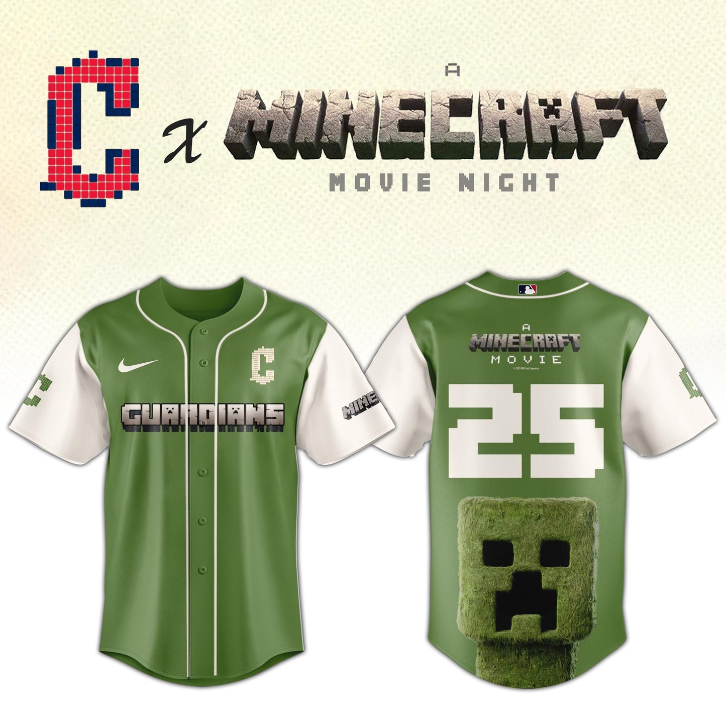 , Cleveland Guardians MLB x A MINECRAFT MOVIE Night Jersey Editions Limited