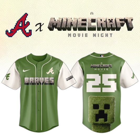 ,  Atlanta Braves MLB x A MINECRAFT MOVIE Night Jersey Editions Limited