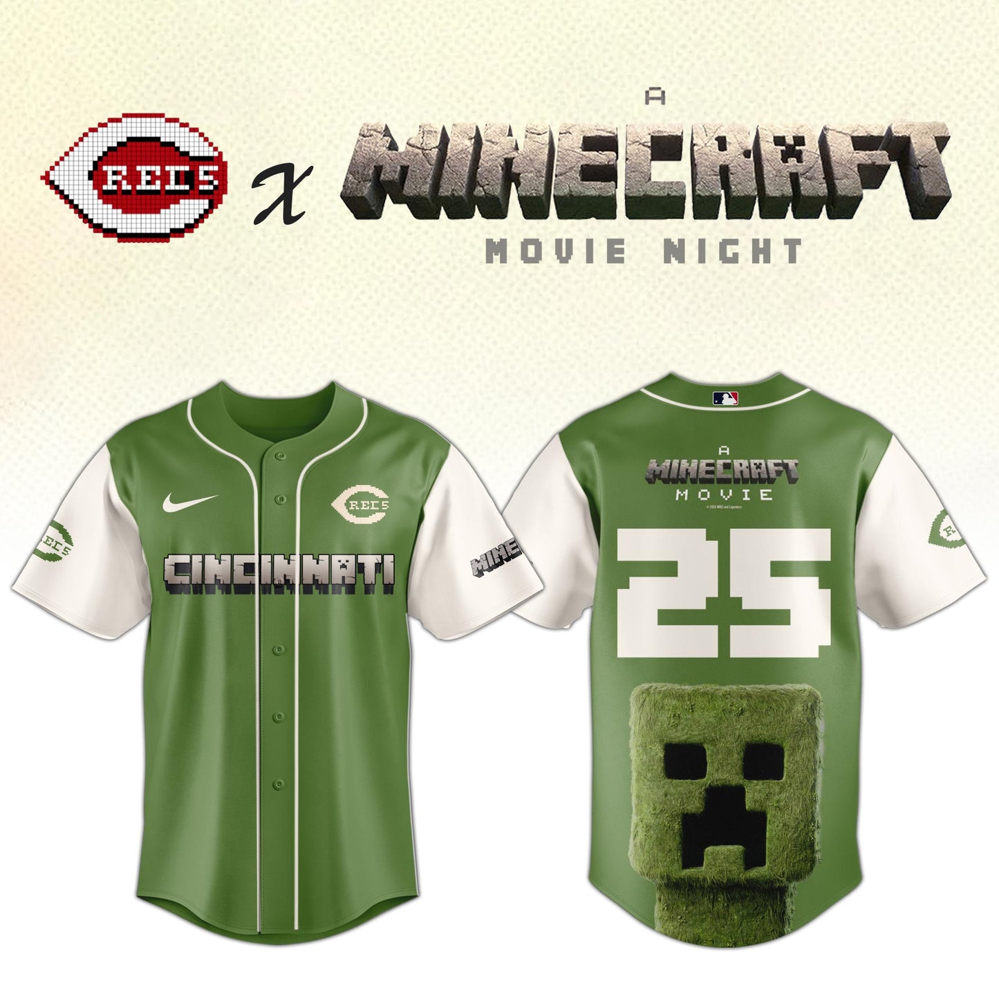 , Cincinnati Reds MLB x A MINECRAFT MOVIE Night Jersey Editions Limited