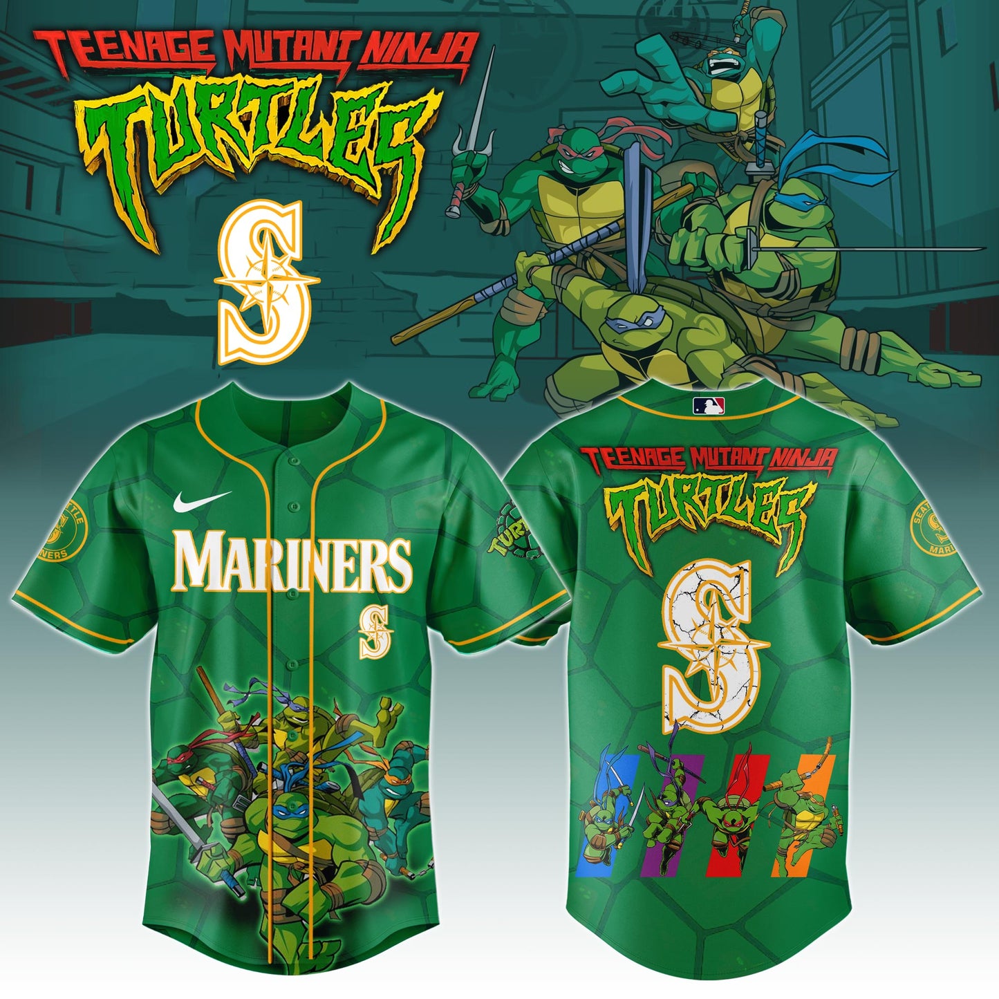 . Seattle Mariners x Ninja Turtles Night Game Limited Edition Jersey 2025