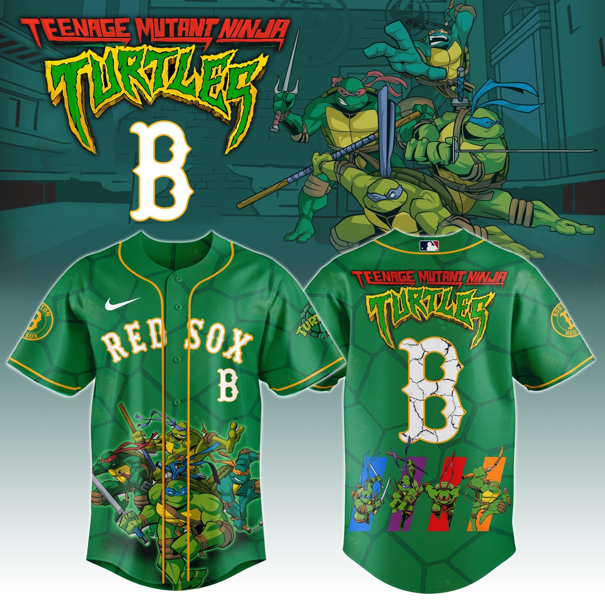 .         Boston Red Sox x Ninja Turtles Night Game Limited Edition Jersey 2025