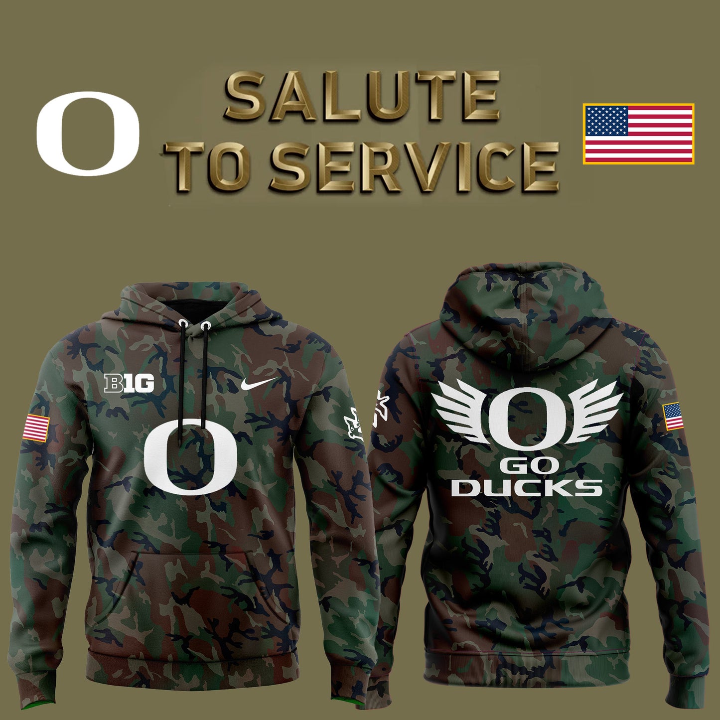 Oregon Ducks Camo 2024 Salute to Service Club Fleece Pullover Hoodie