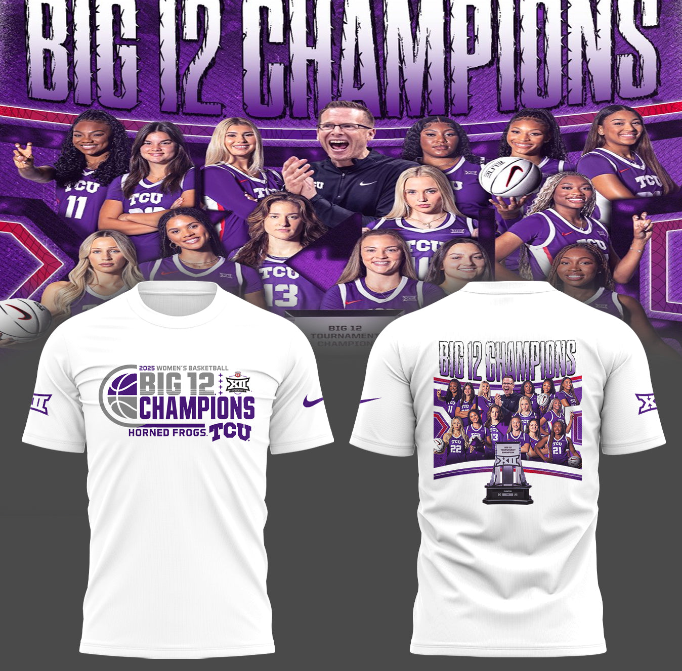 TCU Horned Frogs Women’s Basketball Limited Tournament Champions 2025 White T-shirt-PA03102513