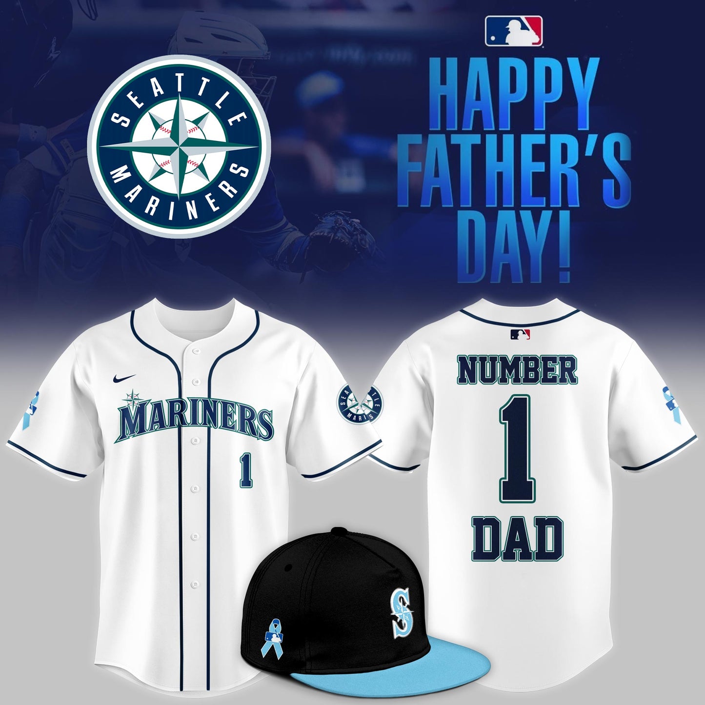 Seattle Mariners 2025 Fathers Day Number 1 Dad Limited Jersey