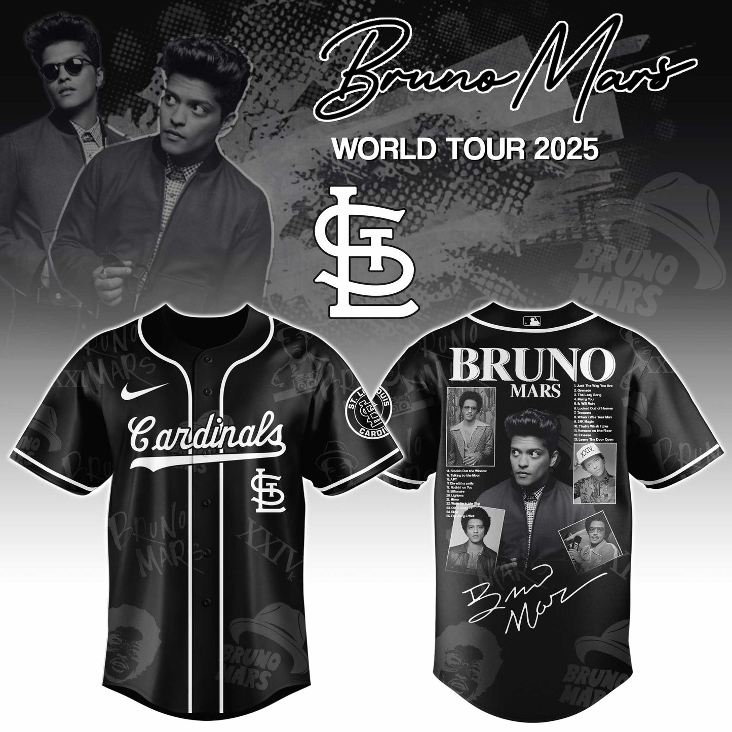 St.L Cardinals x Bruno Mars at Park MGM 2025 Jersey Editions Limited +Selling Out Fast