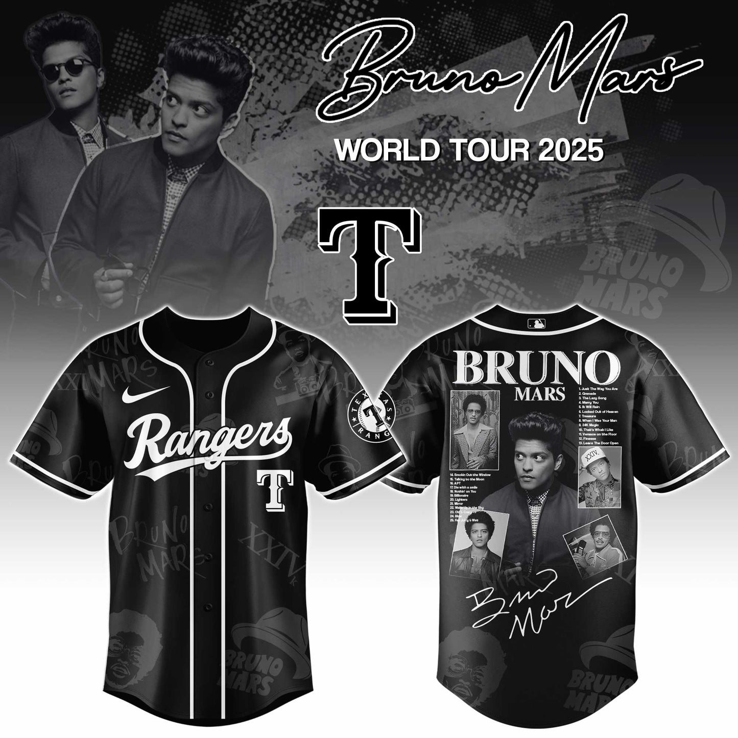 T Rangers x Bruno Mars at Park MGM  2025 Jersey Editions Limited +Selling Out Fast