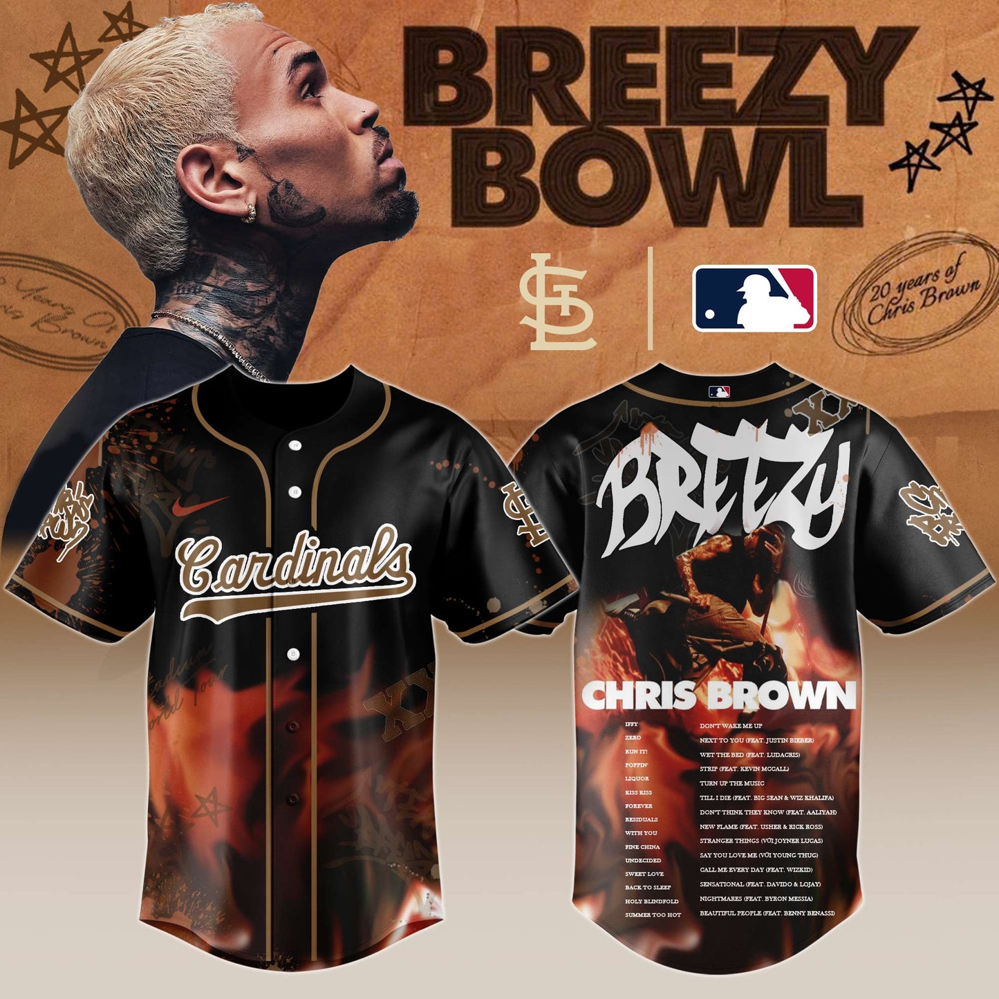St.L Cardinals x Chris Brown "Breezy Bowl XX Stadium World Tour" 2025 Jersey Editions Limited + Selling Out Fast