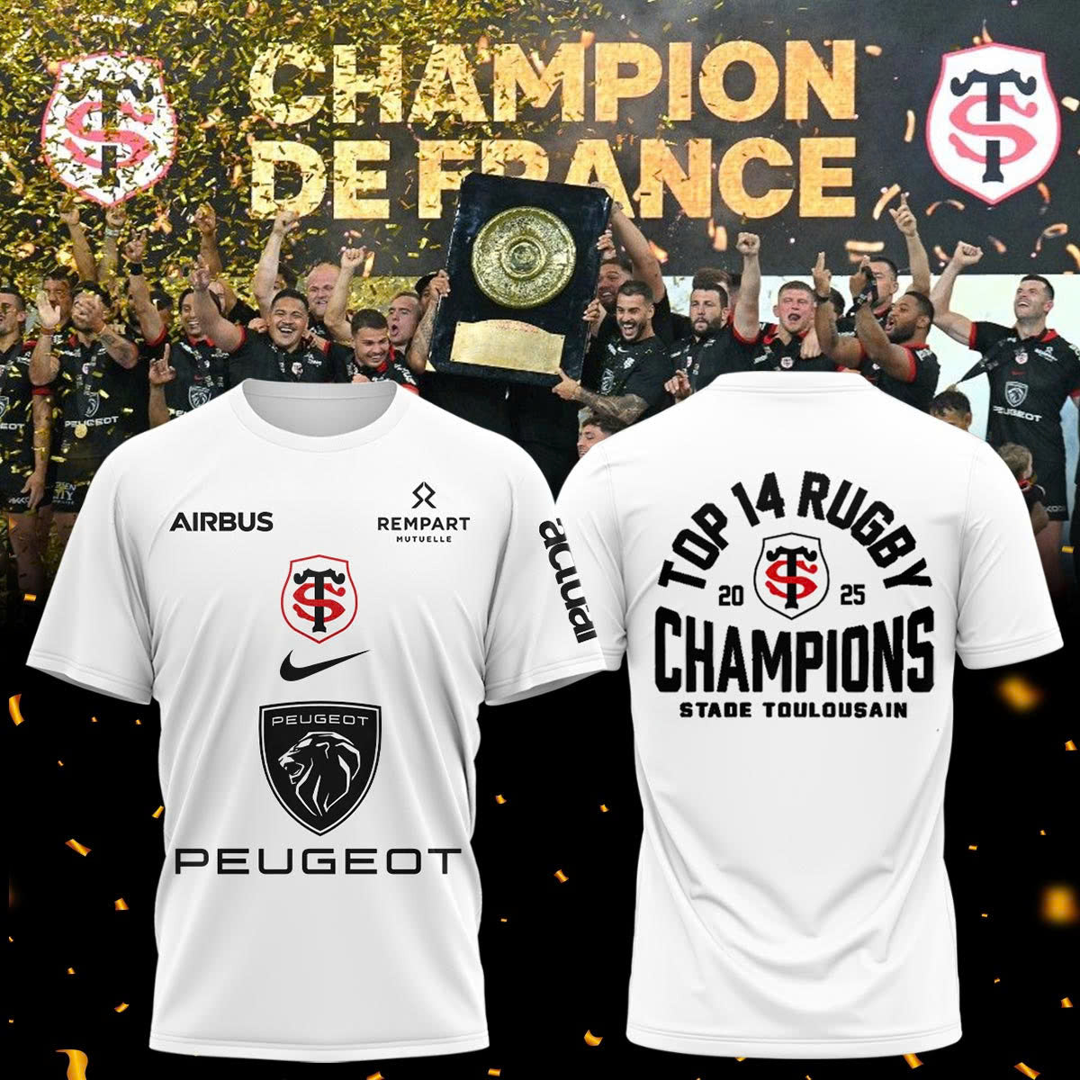 Stade Toulousain Champions 2025 Back To Back To Back T-Shirt