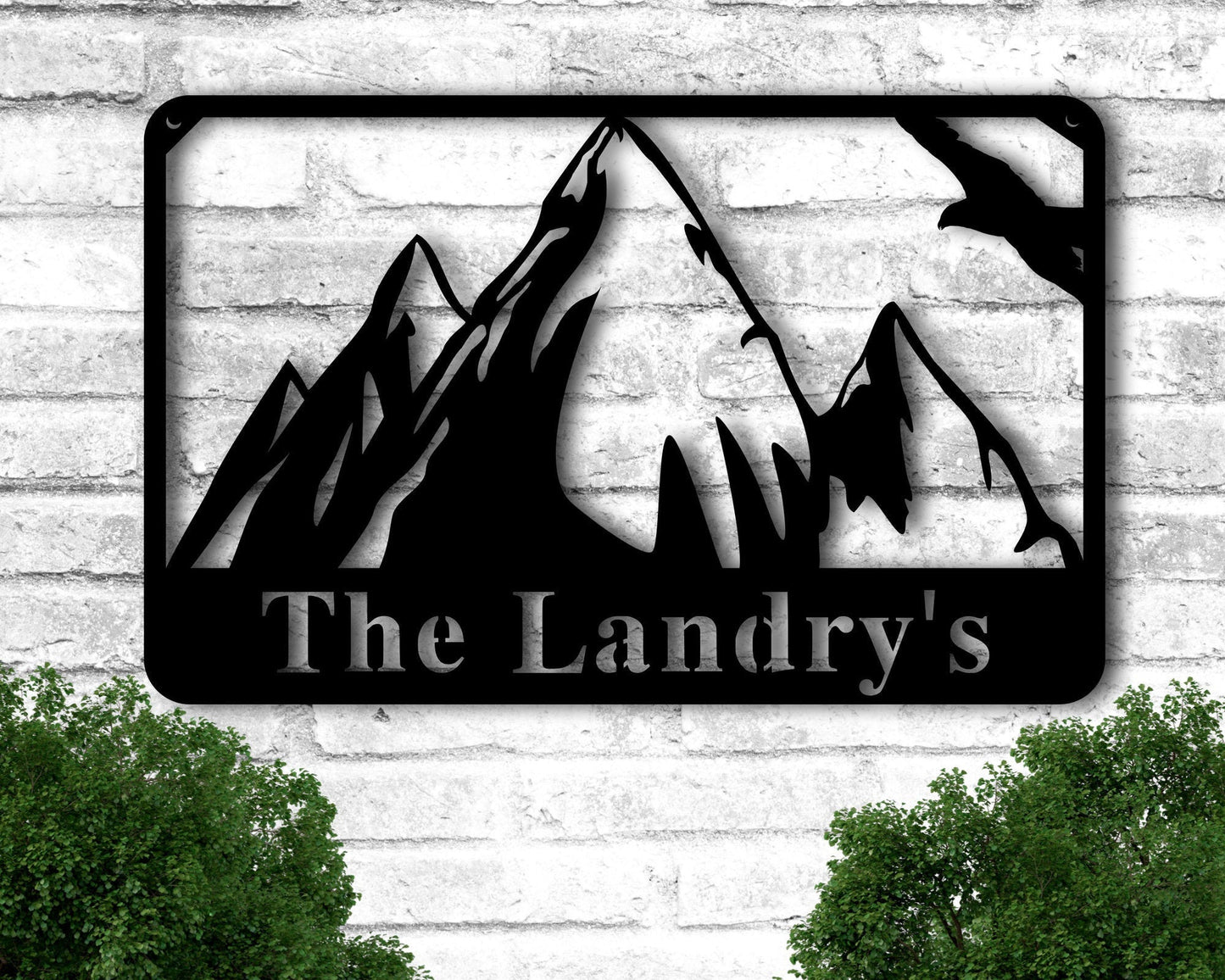 Personalized Metal Family Name Signs Outdoor, Mountain Wall Art, Last Name Metal Sign, Mountain Range, Outdoors Metal Wall Decor, Porch Sign