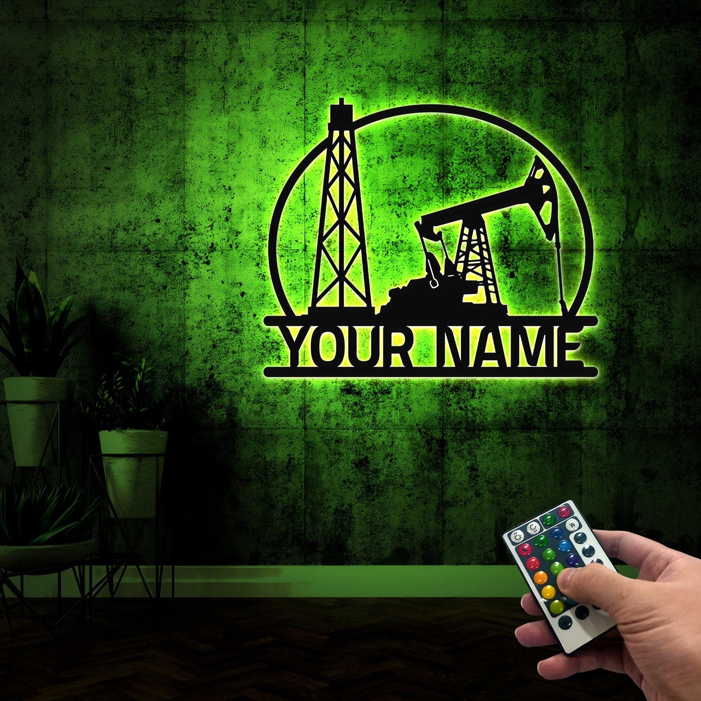 Personalized Oil Field Metal Sign With Lights, Oil Rig Welcome Sign, Rustic Metal Wall Art, Split Monogram Metal Sign, Driller Gift, Mancave