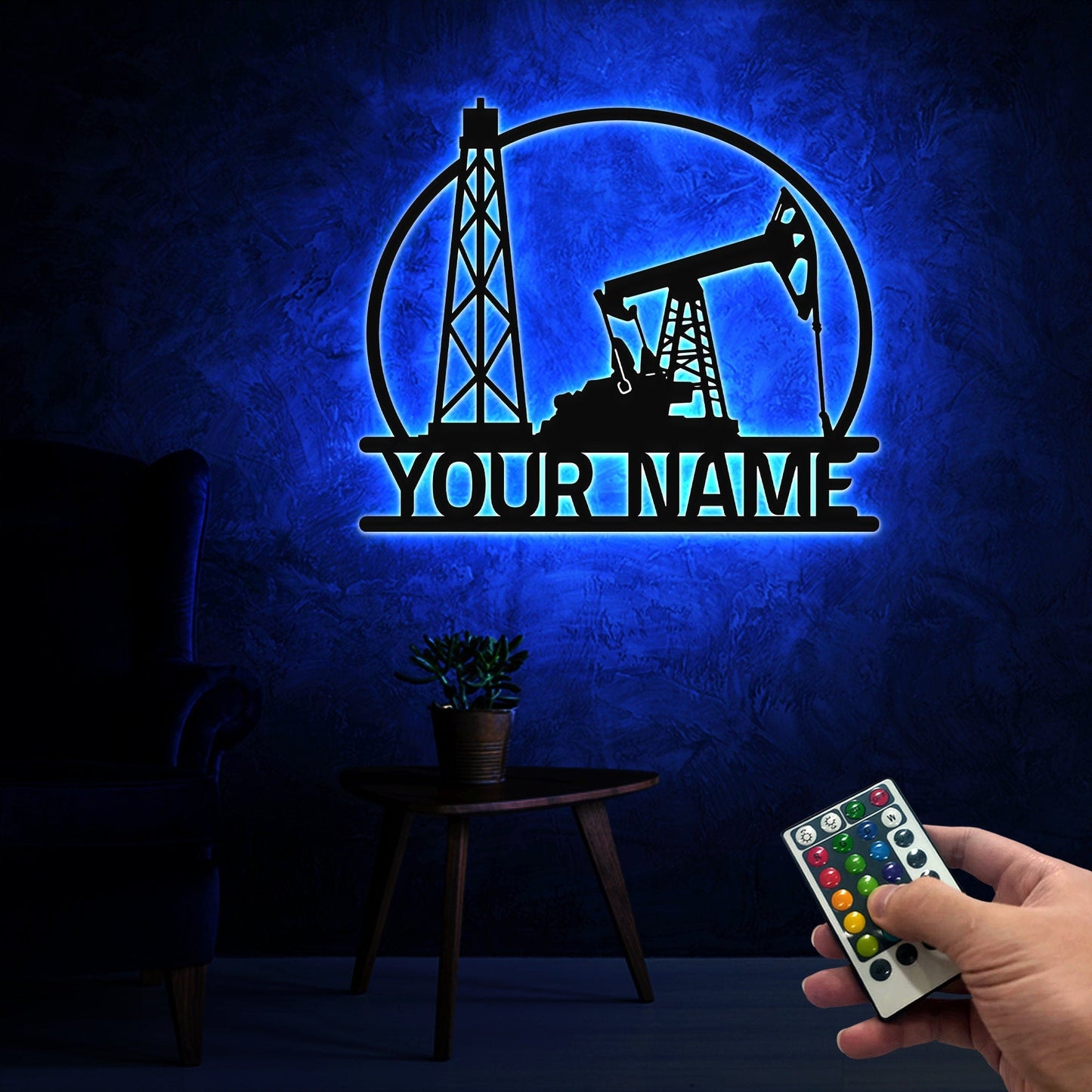 Personalized Oil Field Metal Sign With Lights, Oil Rig Welcome Sign, Rustic Metal Wall Art, Split Monogram Metal Sign, Driller Gift, Mancave