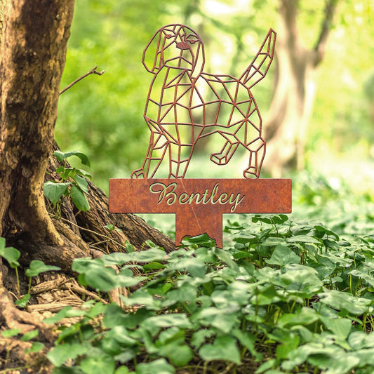 Beagle Geometric Garden Stake Rusty, Beagle Rusted Metal Yard Art, Dog Garden Sign, Vintage Outdoor Decor, Geometric Dog Gift