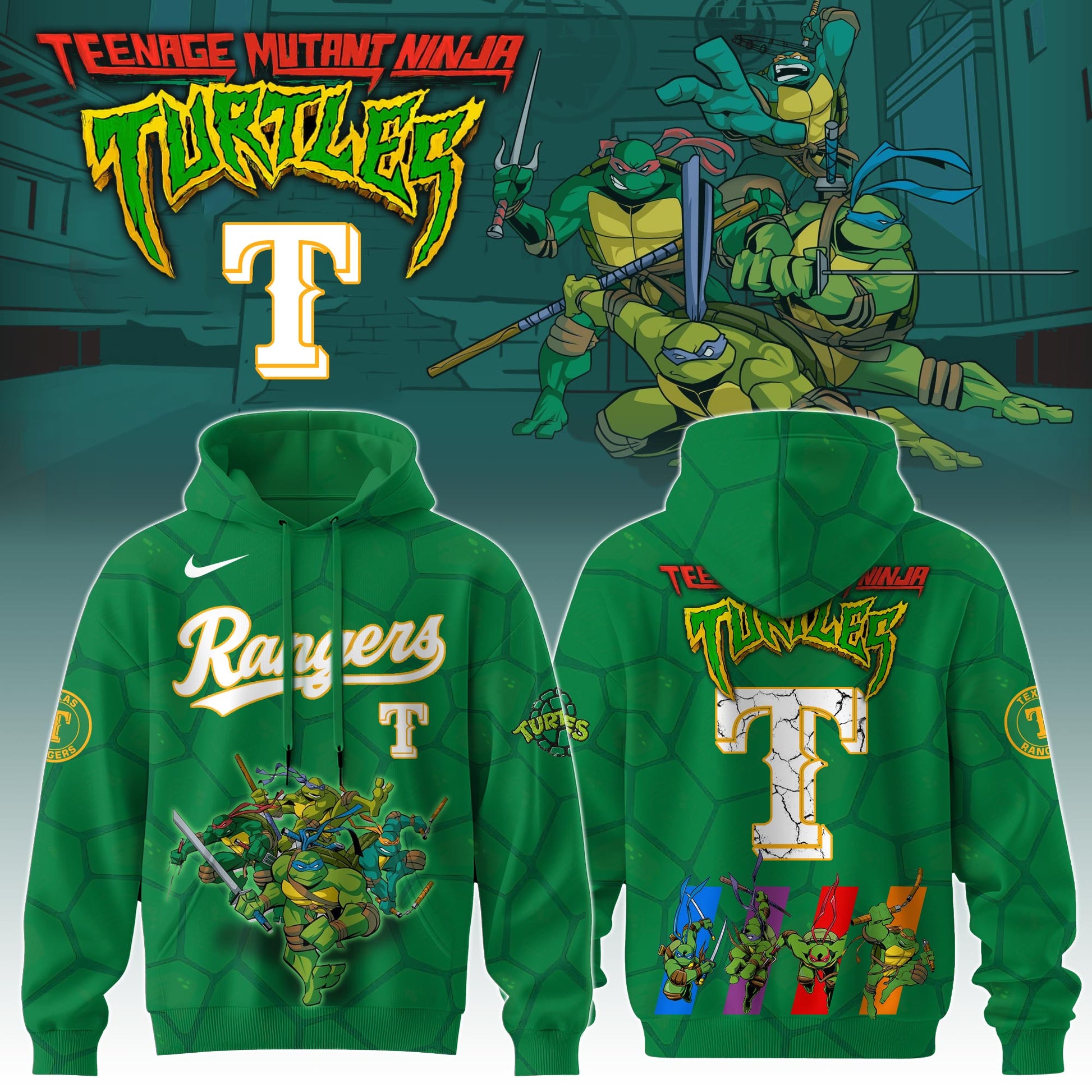 .  Texas Rangers MLB x Ninja Turtles Special Edition Hoodie 2025