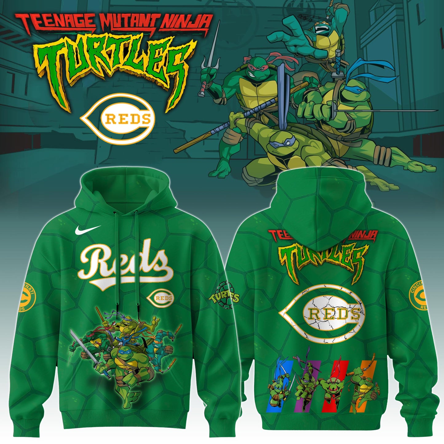 . Cincinnati Reds MLB x Ninja Turtles Special Edition Hoodie 2025