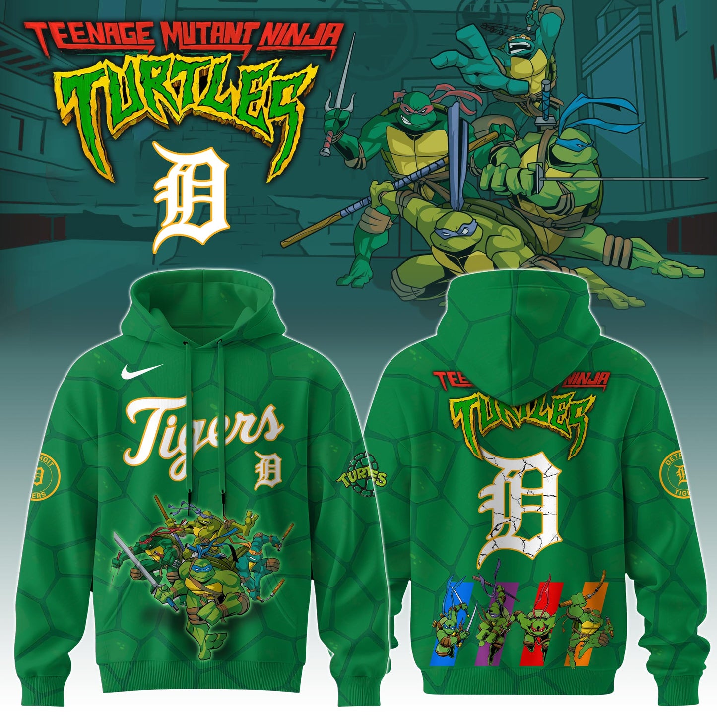 . Detroit Tigers MLB x Ninja Turtles Special Edition Hoodie 2025