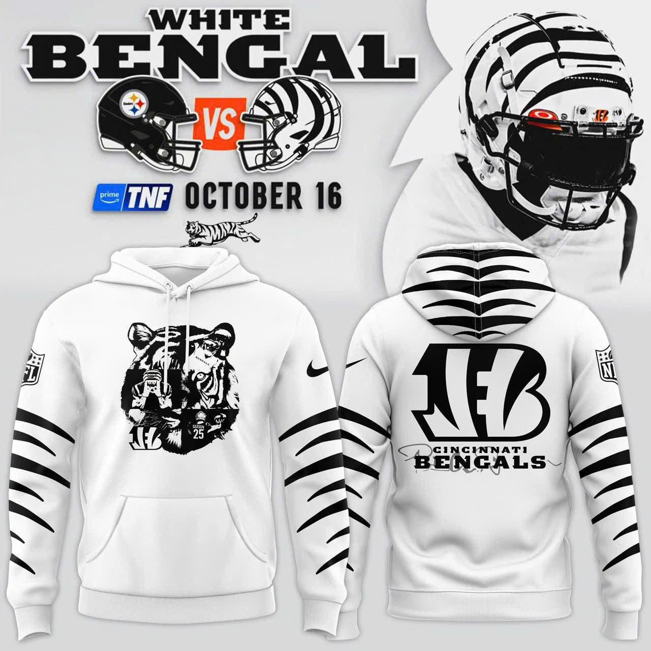 Cincinnati Bengals White New 2025 Hoodie(v2)