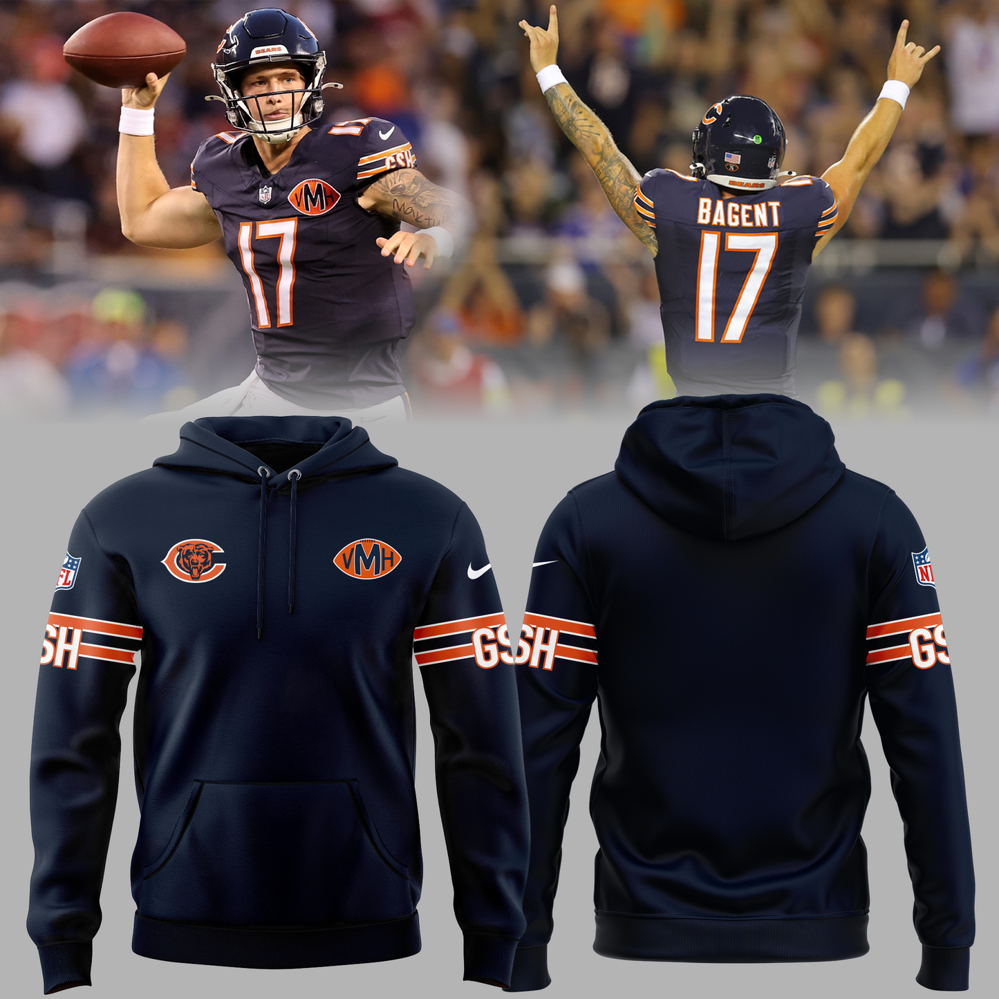 4 Tyson Bagent Number 17 Chicago Bears Hoodie