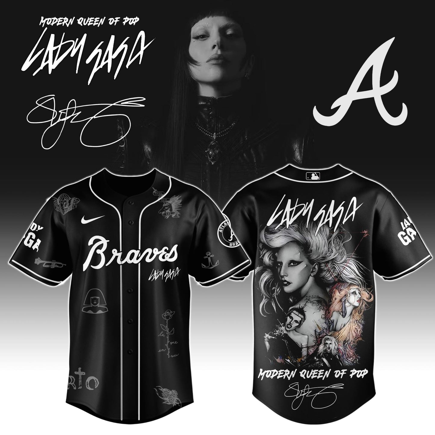 A Braves x Lady Gaga "The MAYHEM Ball" Tour 2025 Jersey Editions Limited +Selling Out Fast