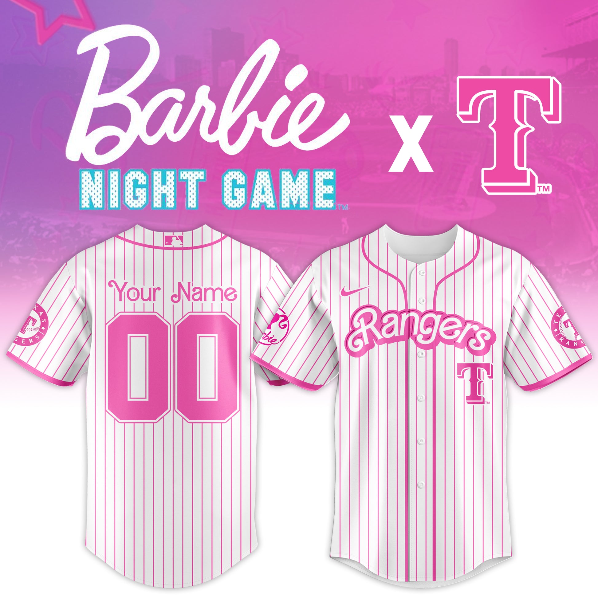 .    Texas  Rangers MLB x Barbie Night Game Limited Edition Jersey 2025 v2