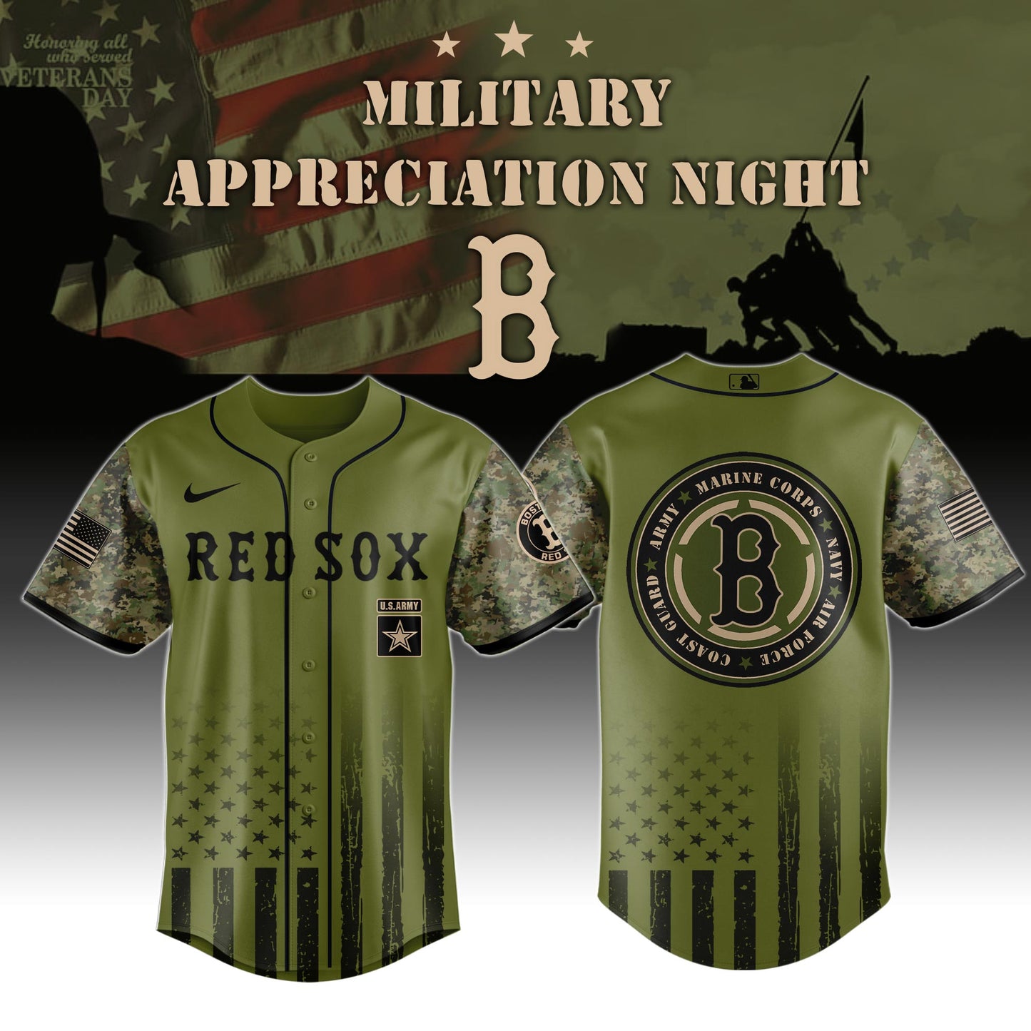_Boston Red Sox MLB x Military Appreciation Night (Army, Navy, USAF, USMC, USCG) Jersey Editions Limited 2025 V2