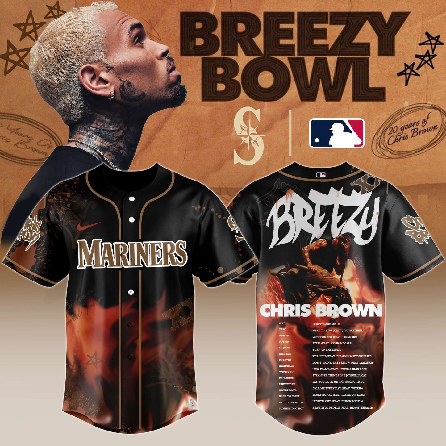 S Mariners x Chris Brown "Breezy Bowl XX Stadium World Tour" 2025 Jersey Editions Limited + Selling Out Fast