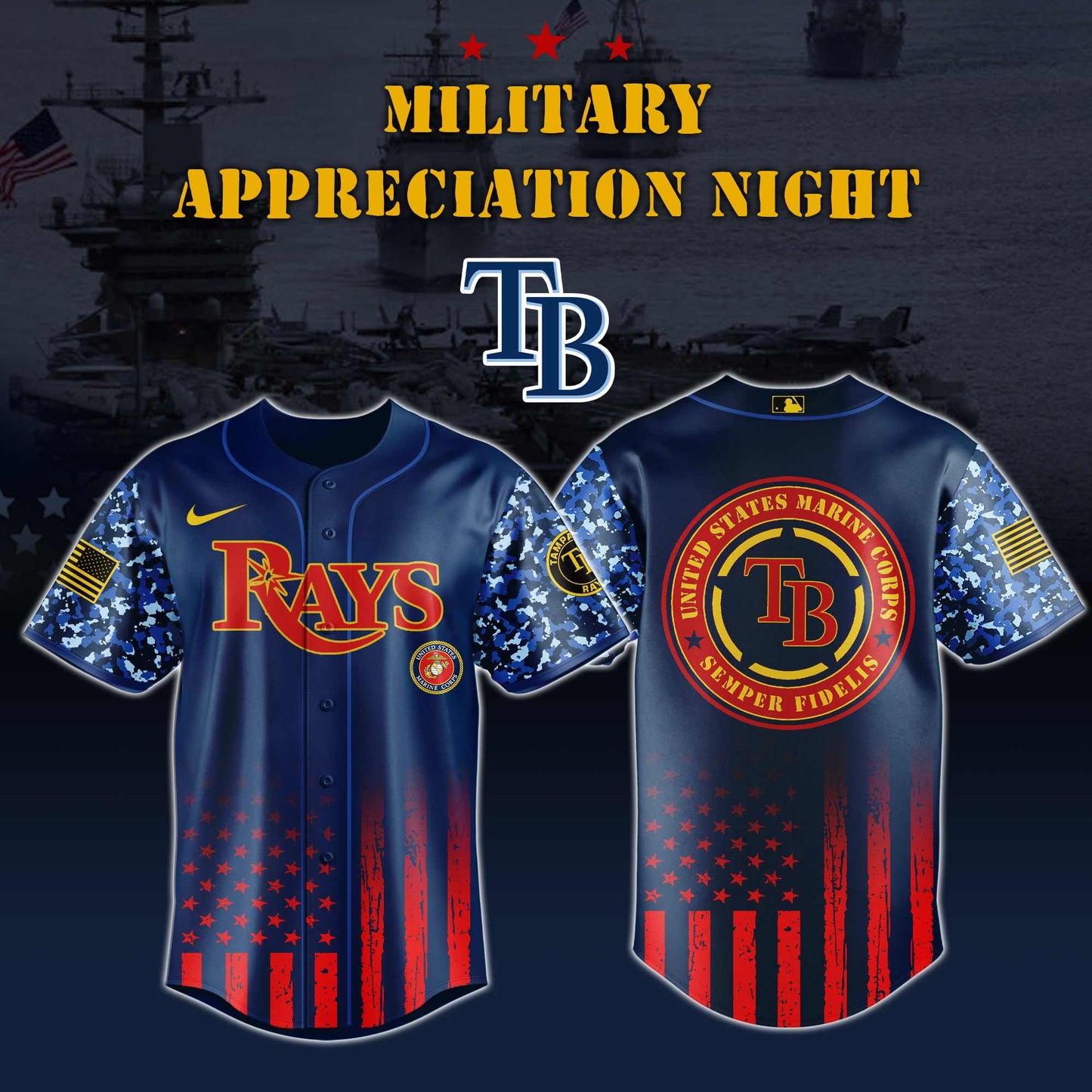 _Tampa Bay Rays MLB x Marine Corps Military Appreciation Night Jersey Editions Limited 2025 V3
