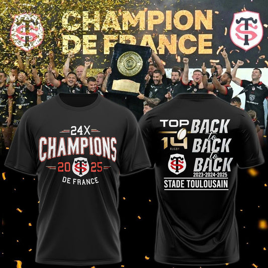 Stade Toulousain Champions 2025 Back To Back To Back T-Shirt