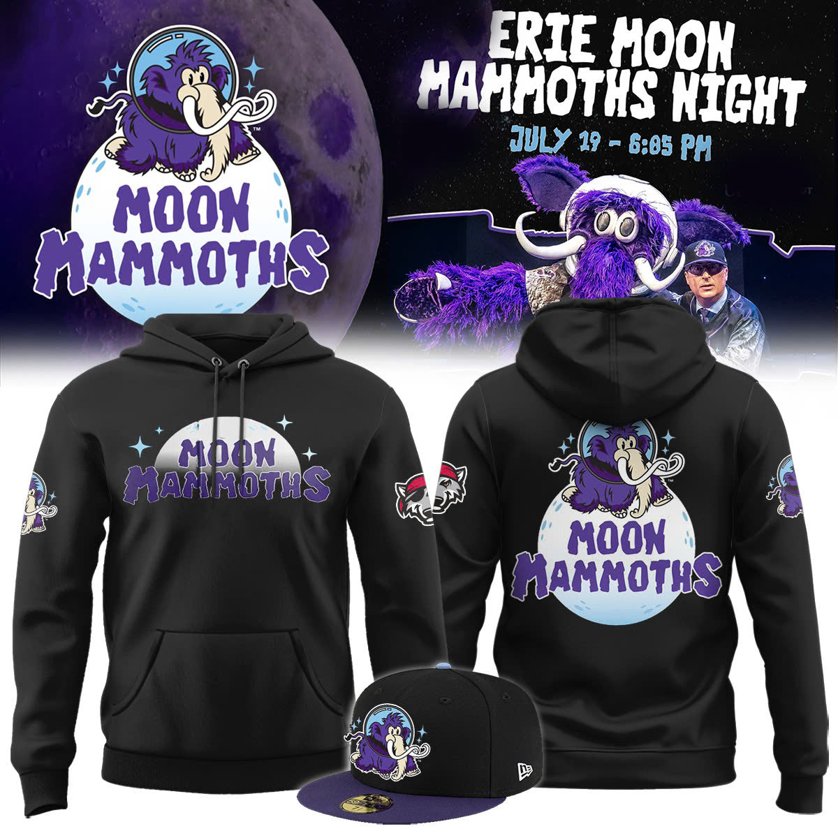 Erie SeaWolves BR Moon Mammoths Primary Hoodie