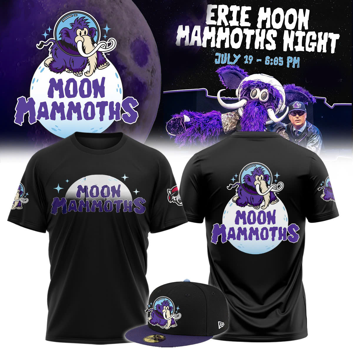 ,Erie SeaWolves BR Moon Mammoths Primary Tee