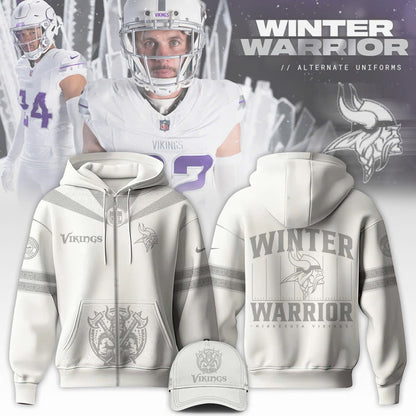 Premium Minnesota Vikings Merch - Minnesota Vikings Football Winter Warrior Limited Edition Zip Hoodie 2025 - Gear Up For Game Day