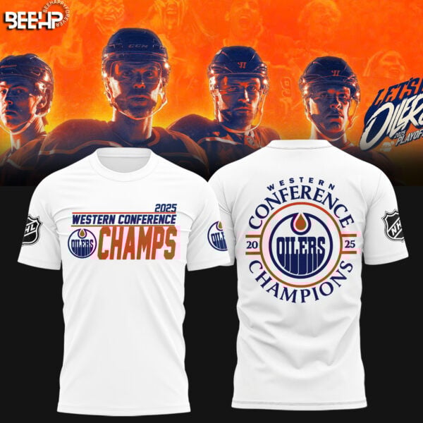 Edmonton Oilers Hockey White T-Shirt 2025 Western Conference Champions