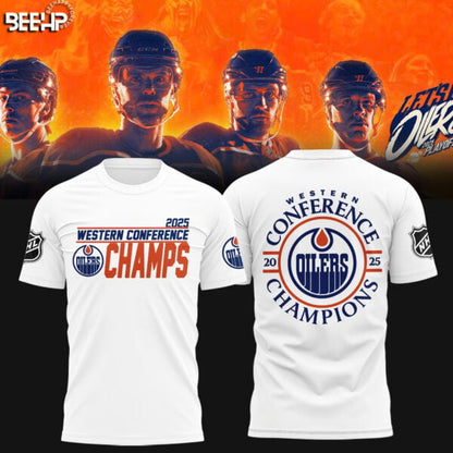 Edmonton Oilers Hockey White T-Shirt 2025 Western Conference Champions